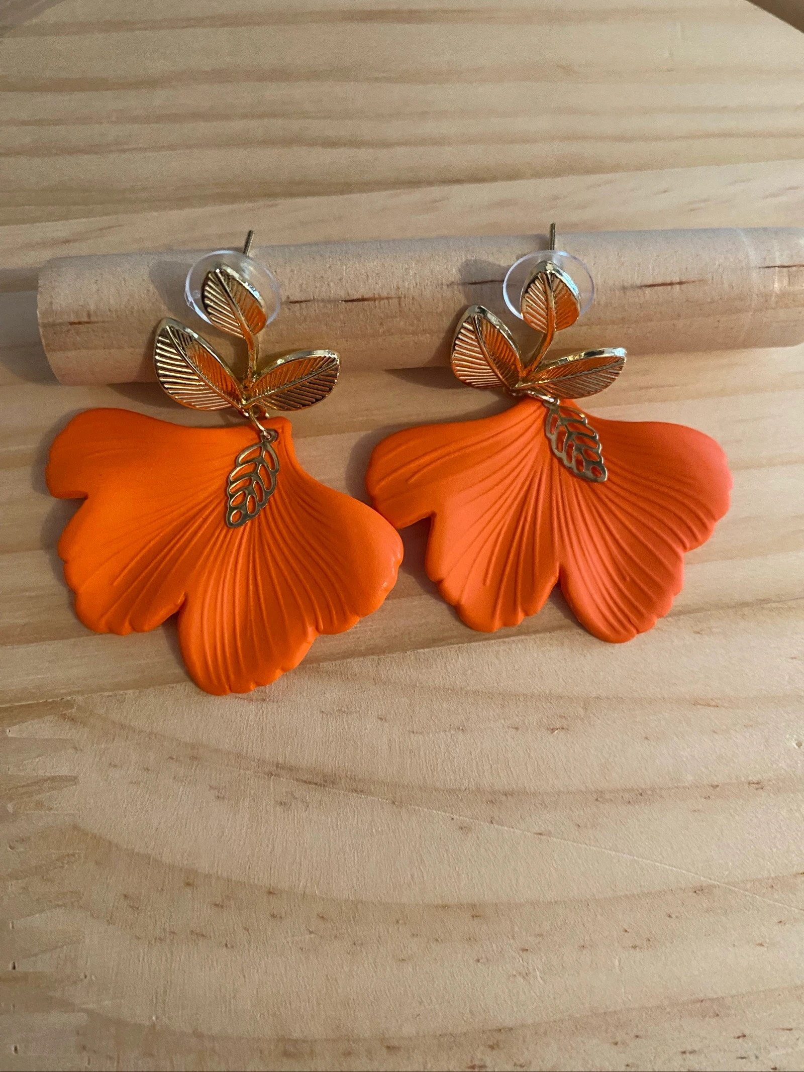 Pendientes hoja de ginkgo naranja – photo 3